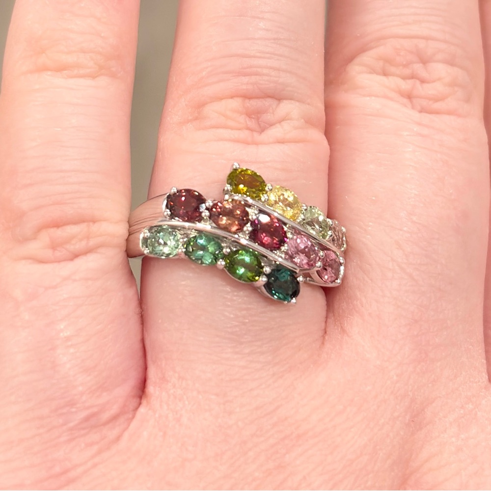 14K Tremonti Rainbow Tourmaline Ring Oval Cut Cluster Yellow Pink Green Blue 7.5 - Picture 5 of 15